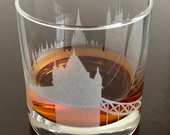 Rocks Whiskey Old Fashioned Glass London, England Skyline