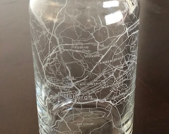 16 oz Beer Can Glass Urban City Map Pittsburgh, PA