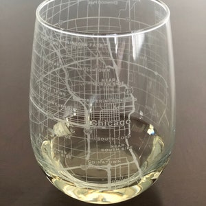 Stemless Wine Glass Urban City Map Chicago, IL