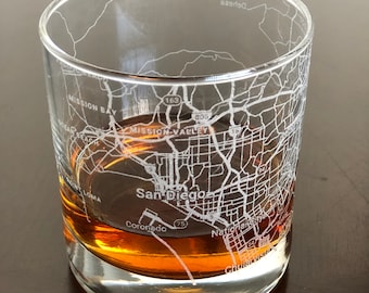 Rocks Whiskey Old Fashioned Glass Urban City Map San Diego, CA
