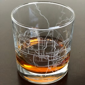 Rocks Whiskey Old Fashioned Glass Urban City Map Phoenix AZ Mesa AZ