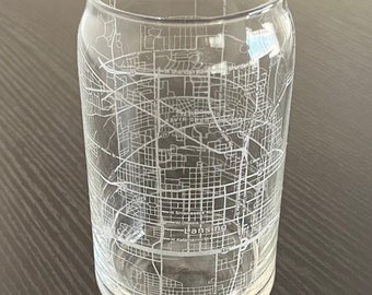 16 oz Beer Can Glass Urban City Map Lansing & East Lansing, MI