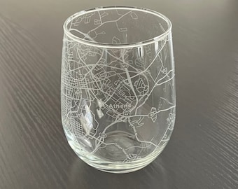 Stemless Wine Glass Urban City Map Athens, GA