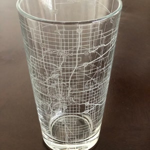 16 oz Pint Beer Glass Urban City Map Oklahoma City, OK