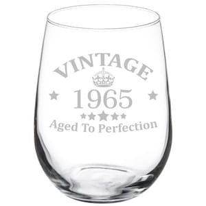 Vintage Aged To Perfection 1965 60th Birthday Wine Glass Stemless or Stemmed