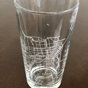 16 oz Pint Beer Glass Urban City Map San Francisco, CA