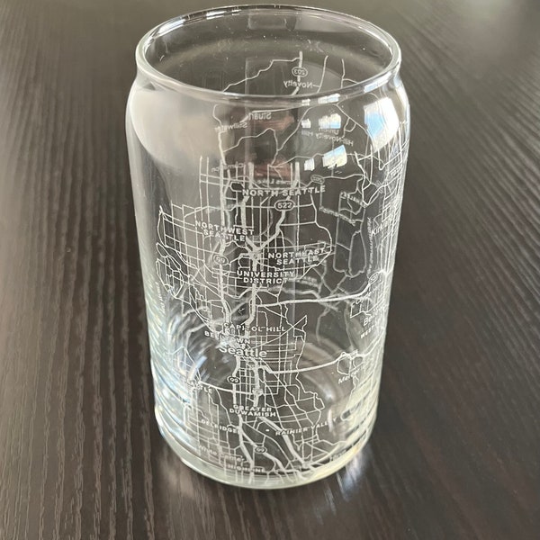 16 oz Beer Can Glass Urban City Map Seattle, WA