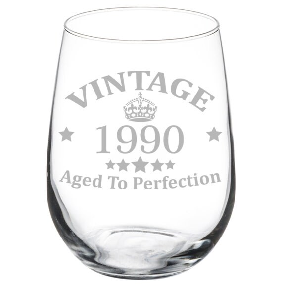 Download Vintage Aged To Perfection 1990 30th Birthday Wine Glass Etsy PSD Mockup Templates