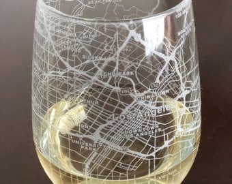 Stemless Wine Glass Urban City Map Los Angeles, CA