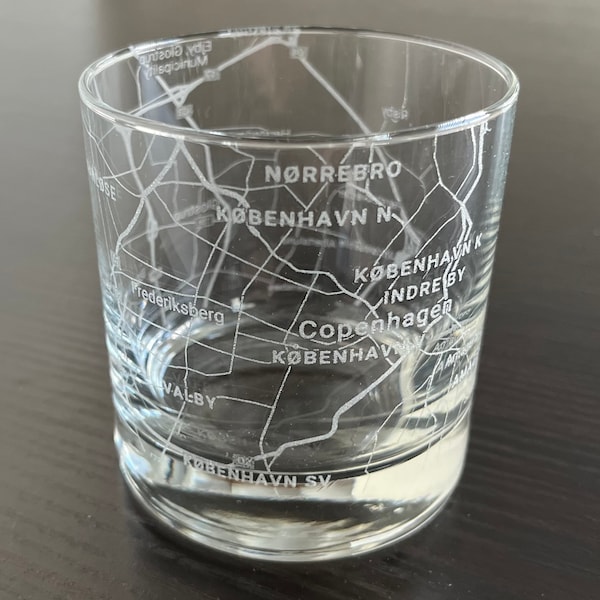 Rocks Whiskey Old Fashioned Glass Urban City Map Copenhagen, Denmark