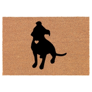 Cute Pitbull with Heart Coir Doormat Welcome Front Door Mat New Home Closing Housewarming Gift