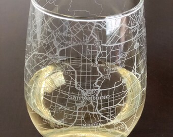 Stemless Wine Glass Urban City Map San Antonio, TX