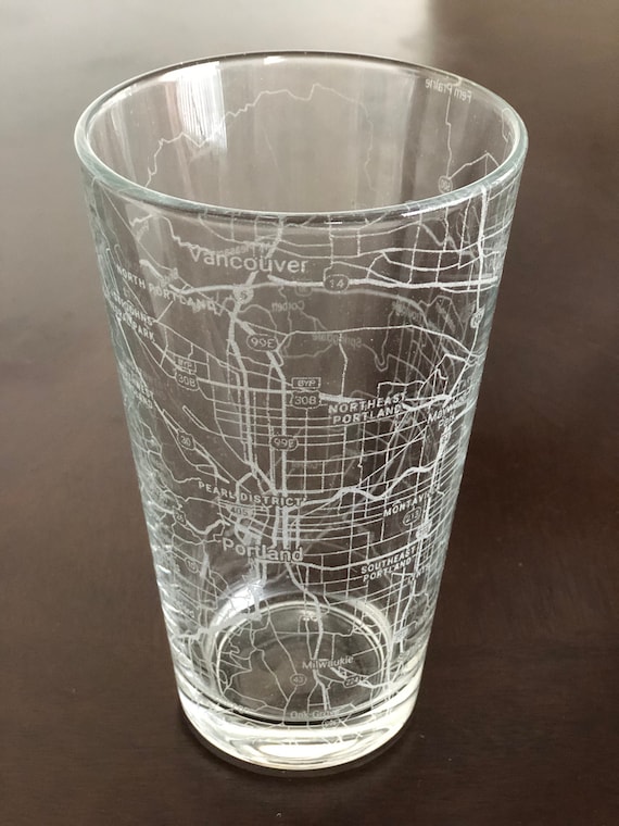 16 Oz Pint Beer Glass Urban City Map Portland, OR