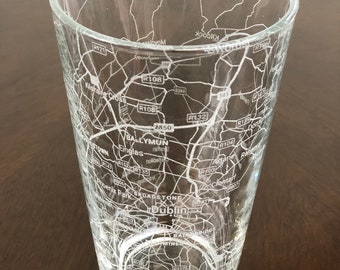 16 oz Pint Beer Glass Urban City Map Dublin, Ireland