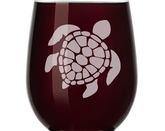 Sea Turtle Wine Glass Stemless or Stemmed