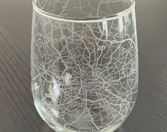 Stemless Wine Glass Urban City Map Berlin, Germany