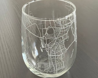 Stemless Wine Glass Urban City Map Newport, RI