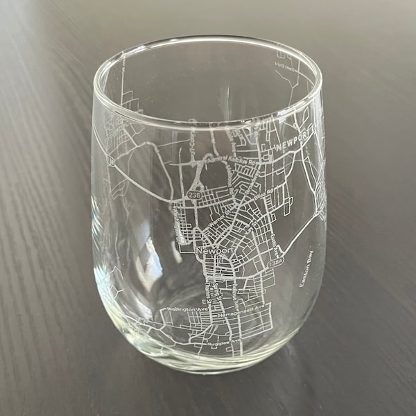 Stemless Wine Glass Urban City Map Newport, RI