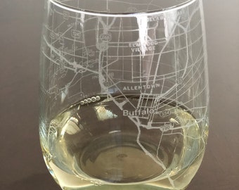Stemless Wine Glass Urban City Map Buffalo, NY