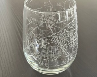 Stemless Wine Glass Urban City Map Tuscaloosa, AL