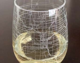 Stemless Wine Glass Urban City Map Indianapolis, IN