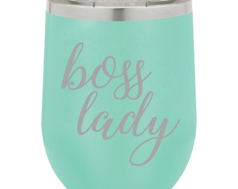 Boss Lady Funny Stemless Wine Glass Tumbler Double Wall Vacuum Insulated Stainless Steel with Lid