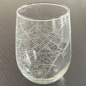 Stemless Wine Glass Urban City Map Barcelona, Spain