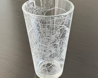 16 oz Pint Beer Glass Urban City Map Athens, Greece