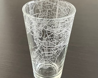 16 oz Pint Beer Glass Urban City Map Brooklyn, NY