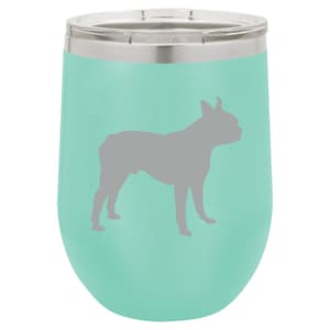 Boston Terrier Stemless Wine Glass Tumbler Double Wall Vacuum Insulated Stainless Steel with Lid