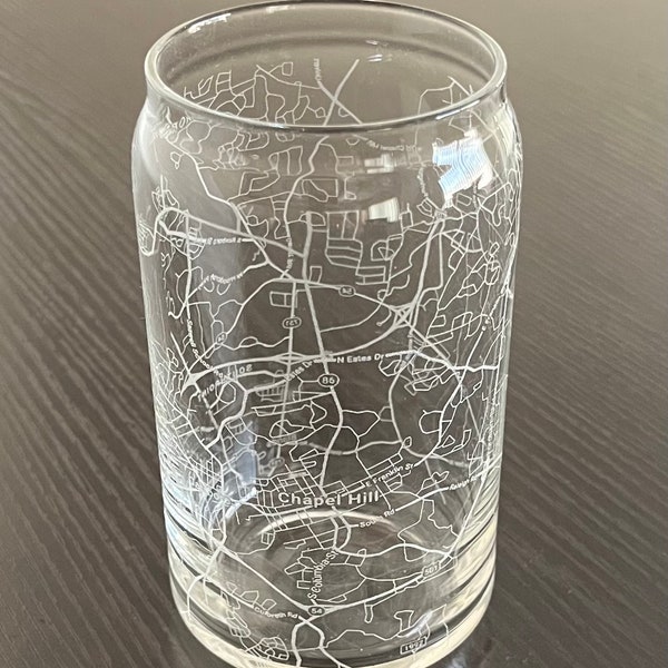 16 oz Beer Can Glass Urban City Map Chapel Hill, NC