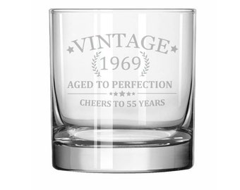 Rocks Whiskey Old Fashioned Glass Cheers To 55 Years Vintage 1969 55th Birthday