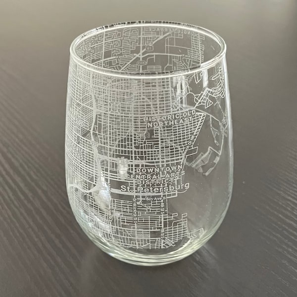 Stemless Wine Glass Urban City Map St Petersburg, FL