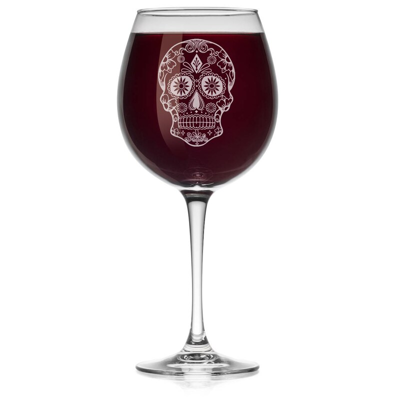 Sugar Candy Skull Wine Glass Stemless or Stemmed image 2