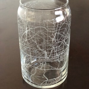 16 oz Beer Can Glass Urban City Map Baltimore, MD