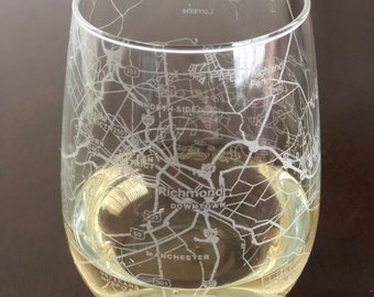 Stemless Wine Glass Urban City Map Richmond, VA