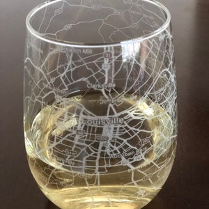 Stemless Wine Glass Urban City Map Louisville, KY