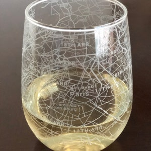 Stemless Wine Glass Urban City Map Paris, France