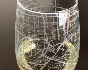 Stemless Wine Glass Urban City Map Houston, TX