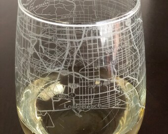 Stemless Wine Glass Urban City Map Long Beach, CA