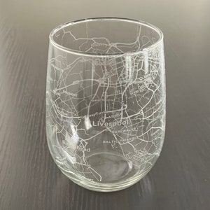 Stemless Wine Glass Urban City Map Liverpool, UK