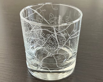 Rocks Whiskey Old Fashioned Glass Urban City Map Athens, GA