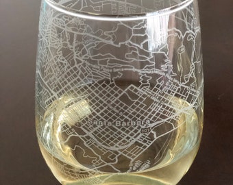 Stemless Wine Glass Urban City Map Santa Barbara, CA