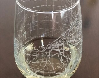 Stemless Wine Glass Urban City Map Cleveland, OH