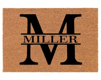 Monogram Initial Personalized Custom Family Name Coir Doormat Welcome Front Door Mat New Home Closing Housewarming Gift