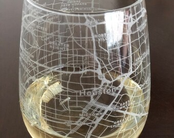 Stemless Wine Glass Urban City Map Houston, TX
