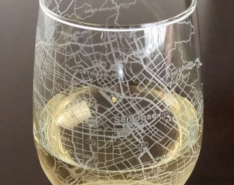 Stemless Wine Glass Urban City Map San Jose, CA