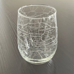 Stemless Wine Glass Urban City Map Munich, Germany