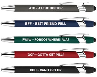 Funny Birthday Old Person Texting Code Set of 5 Pens Gift