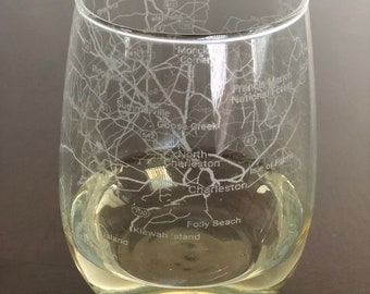 Stemless Wine Glass Urban City Map Charleston, SC